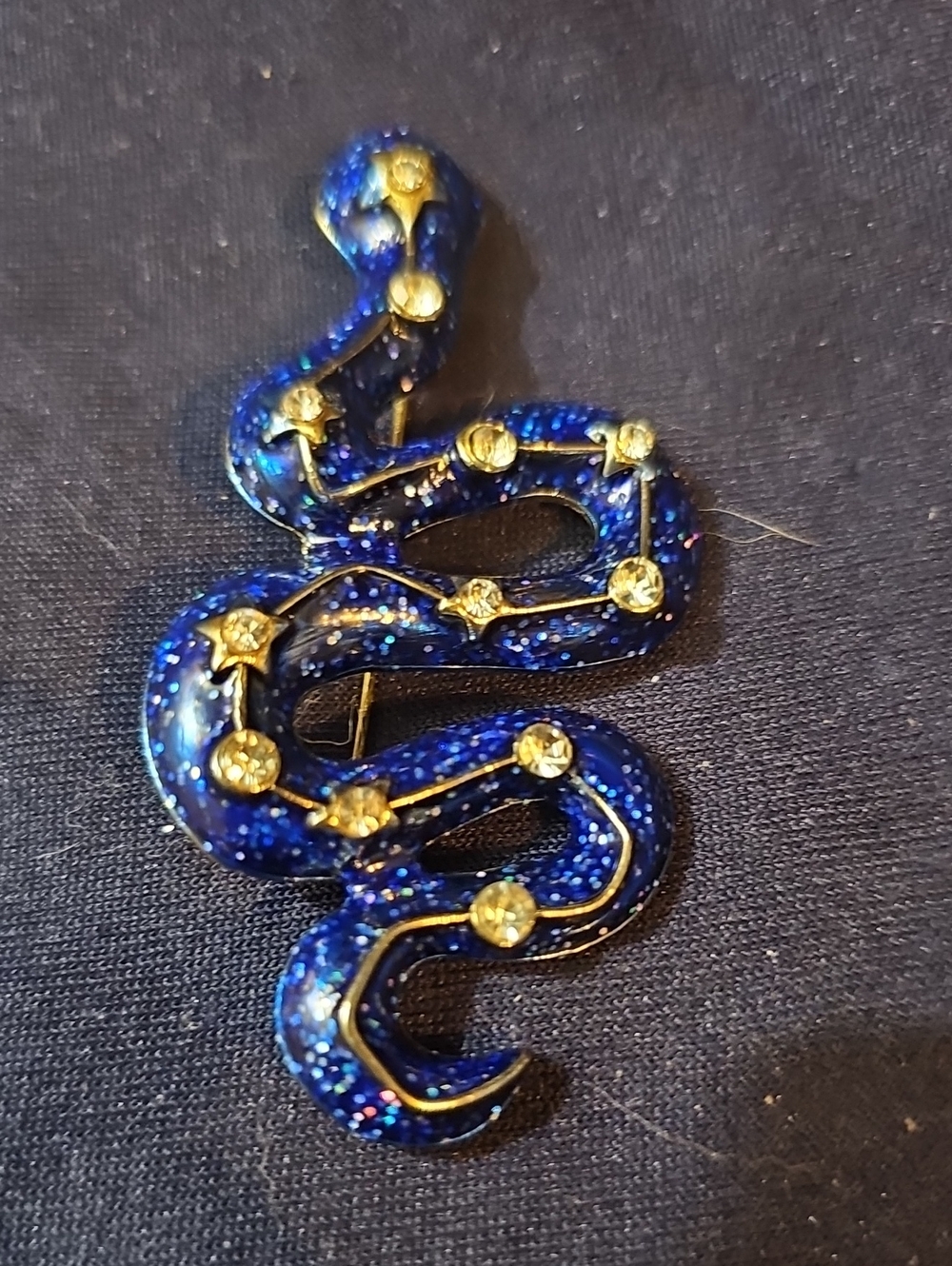 Blue Enamel Snake Brooch with Gold Accents